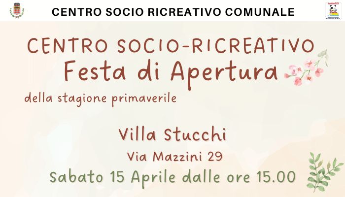 Festa di apertura della stagione primaverile al centro socio-ricreativo comunale nel parco di Villa Stucchi Sabato 15 Aprile dalle 15.00